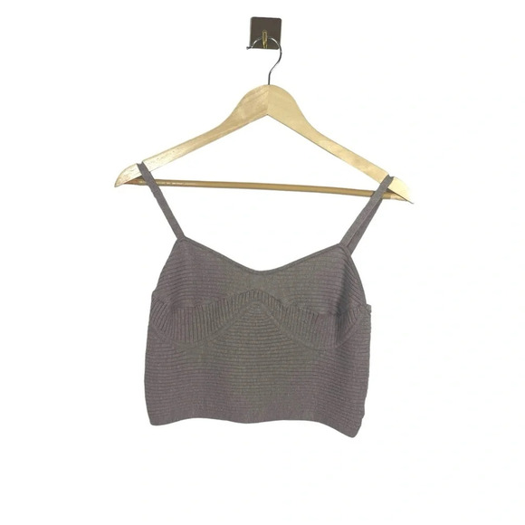 Aqua Ribbed Knit Sweetheart Bustier Crop Top in Mocha Size L - Picture 6 of 10